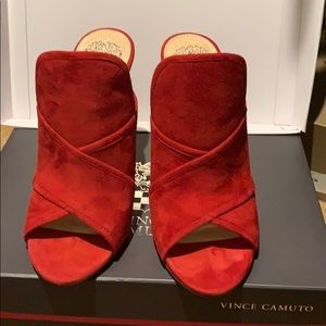 Cherry red mules true suede material